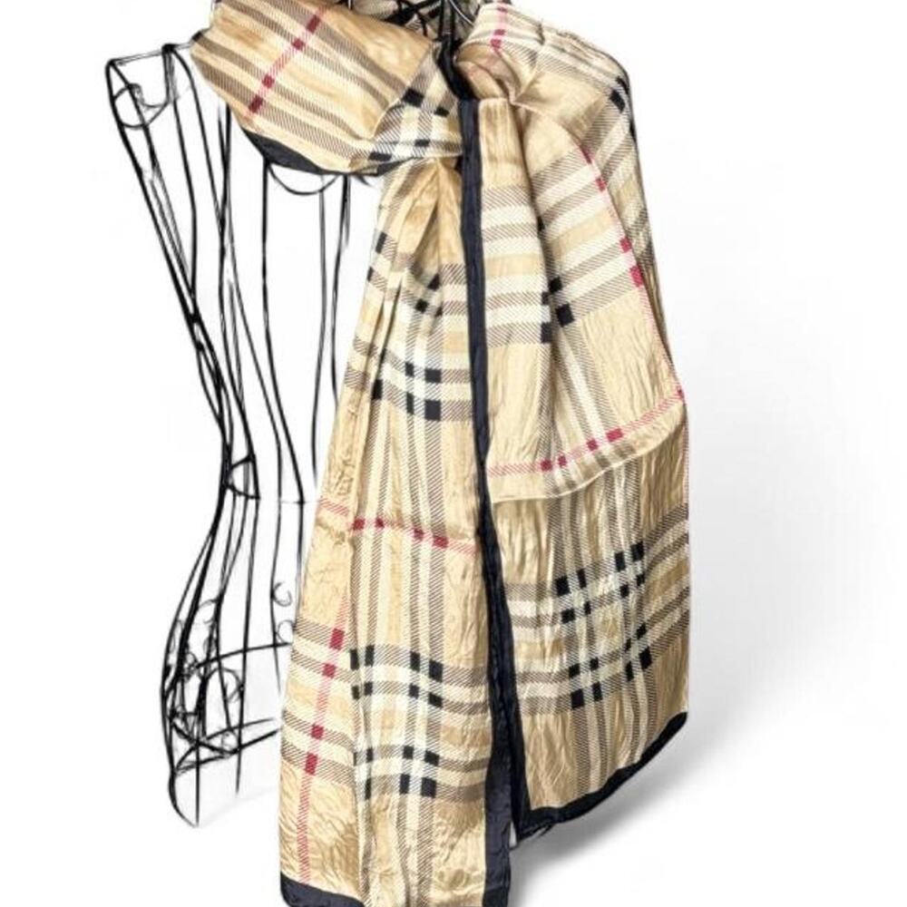Vintage House Check Silk Blend Lightweight Scarf Beige Plaid. No tags